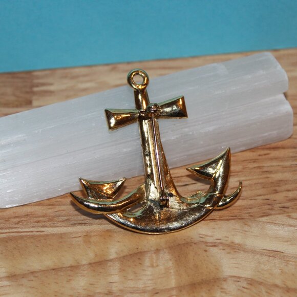 Anchor Brooch Navy Blue Ivory Enamel Pin - Picture 2 of 2